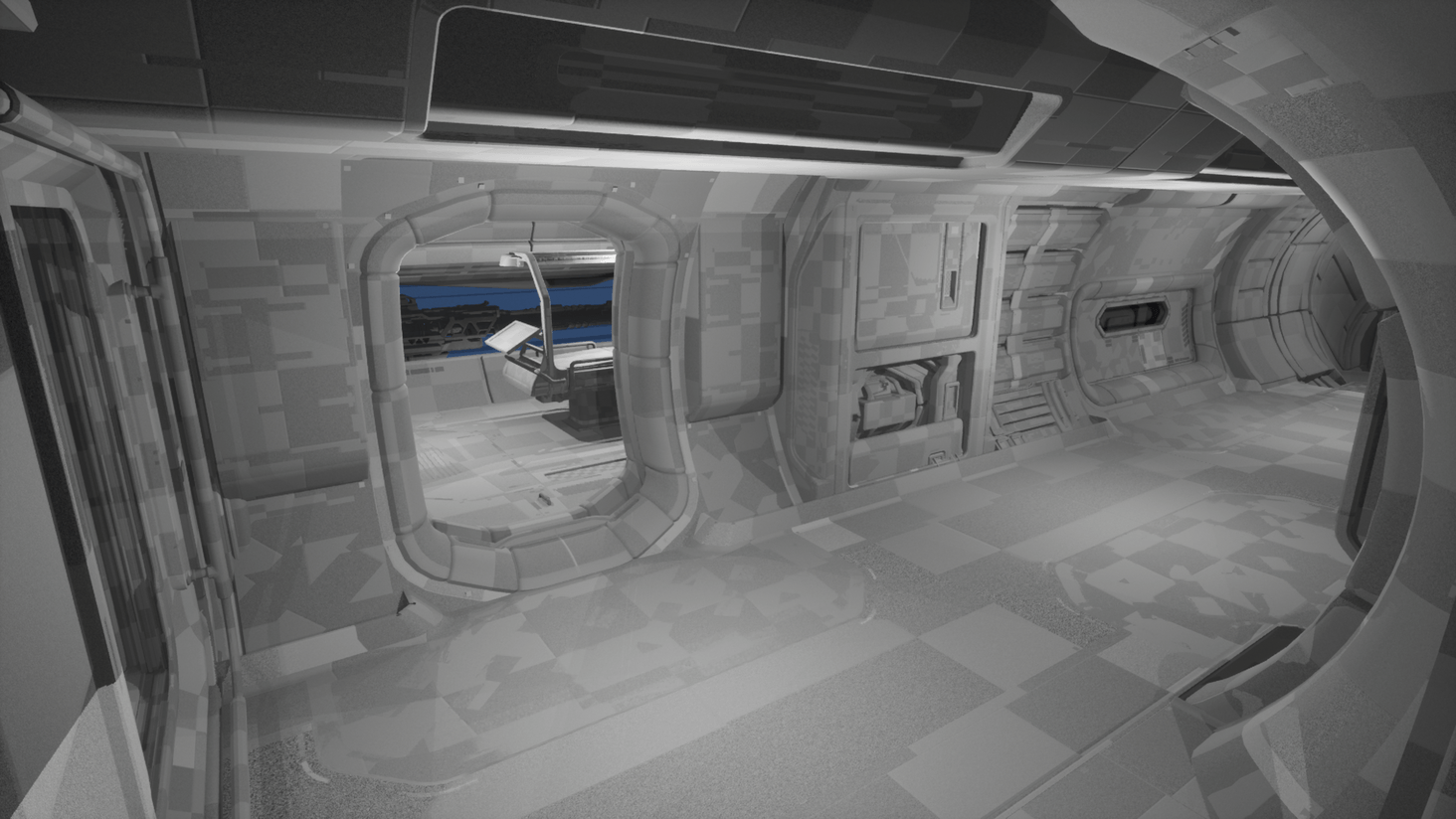 Left: rear bay. Center: medical room. Right: components