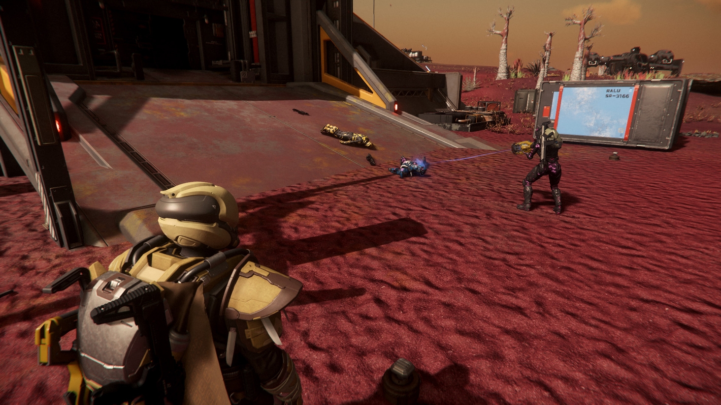 Like a cat toying with its prey. "Stop playing with the body, I know you like the armor but we must leave before we are trespassing. Grab the gear and lets go, the fuzz is on the way"