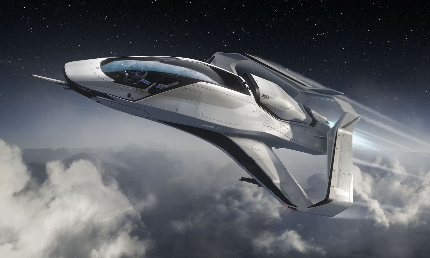 Finally, this steel bird could get back to sky again
Picture from https://starcitizen.tools/images/4/48/300i_-_Flying_over_cloudtops.jpg?download