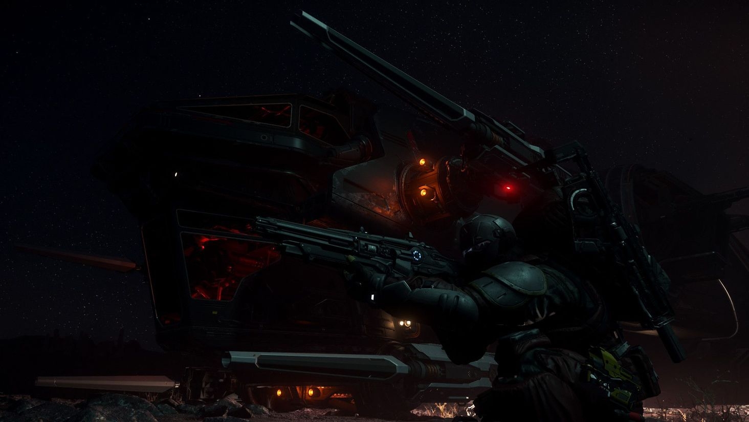 Preparing to approach a bunker FS5 LMG aimed with the Corsair cockpit in the background