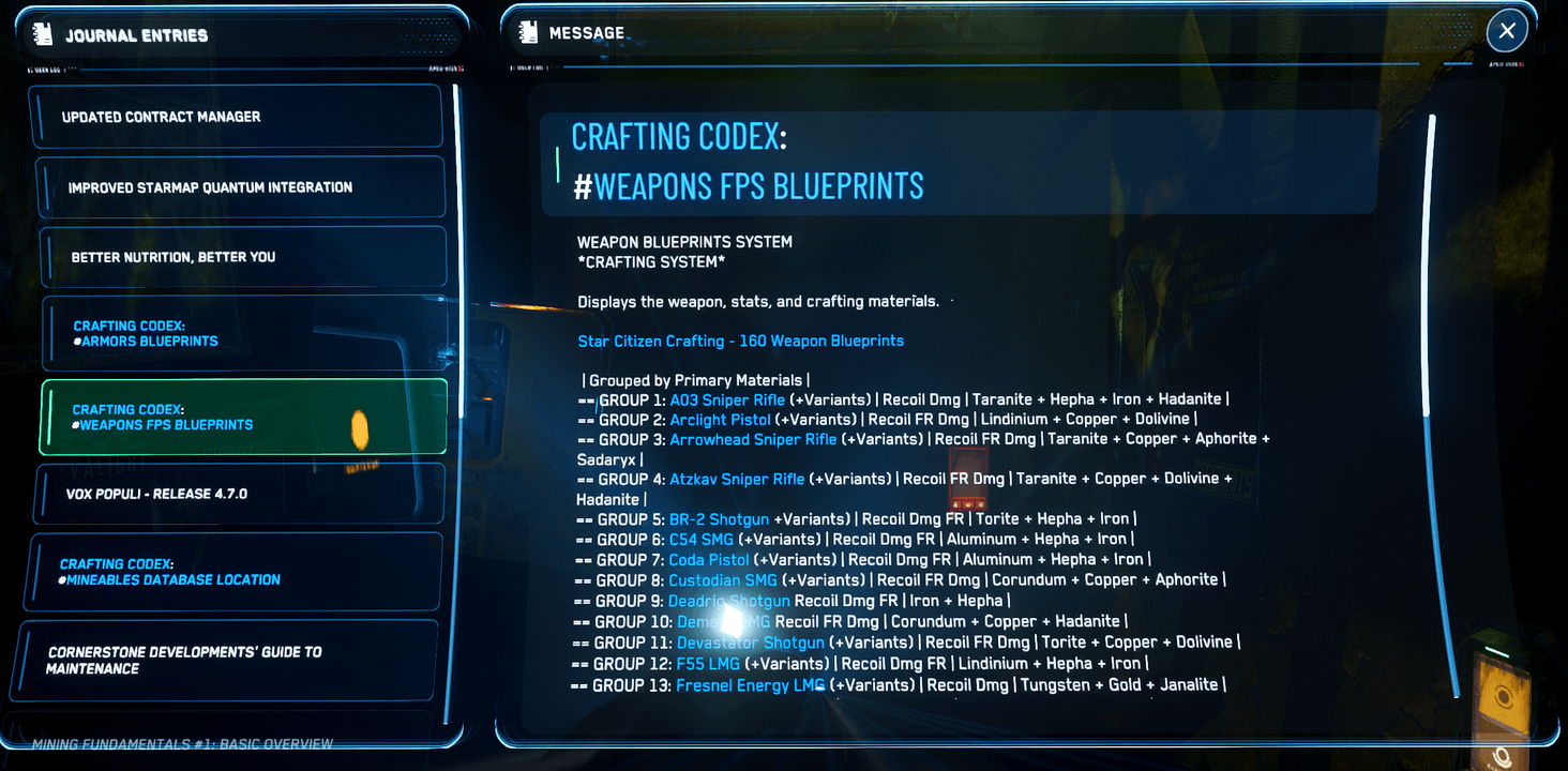 CRAFTING CODEX – NEW (Journal) WEAPONS BluePrints