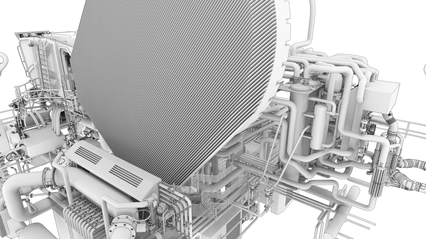 here a view of the centrifuge (seen from outside without its protection) and the gas / fuel refining system.