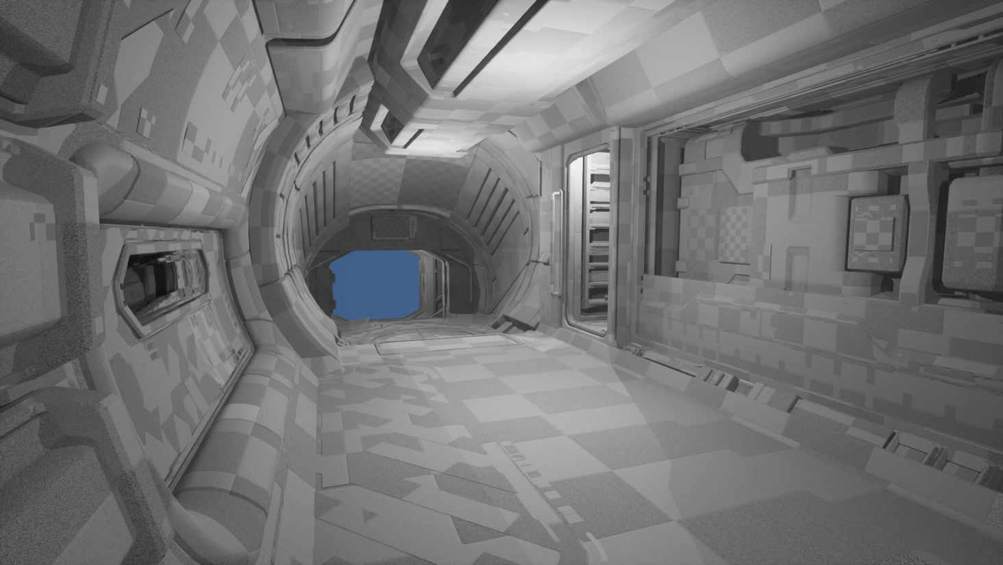 Center: airlock. Right: ladder to the cockpit