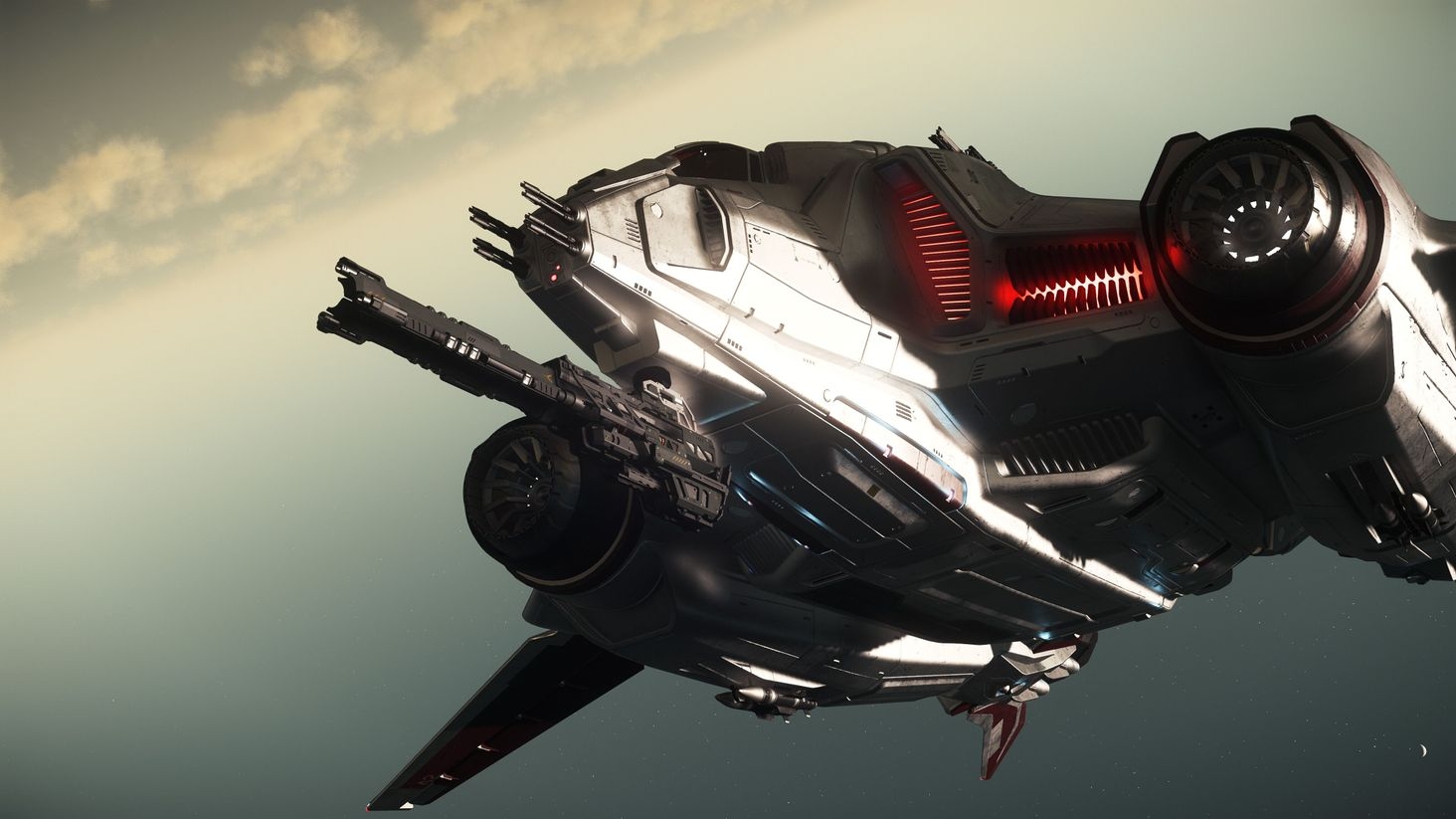 Vanguard Harbinger (solar winds livery) flying over Hurston