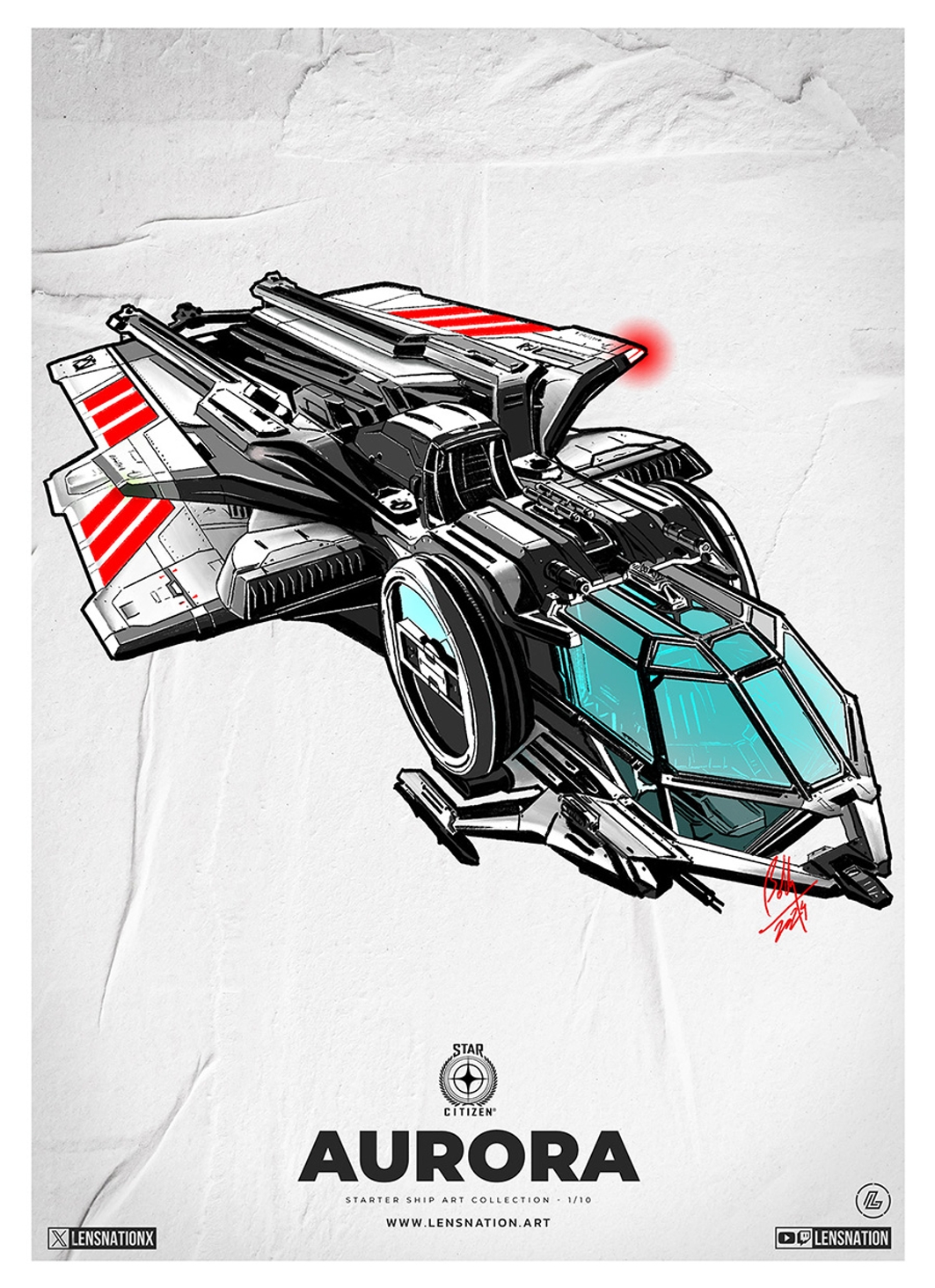 Aurora MR
The original ship that is the start for a lot of people in Star Citizen. Of course for this collection I had to draw it. While drawing this artwork I realized how much detail CIG artists have put into this seemingly simple flying brick. 