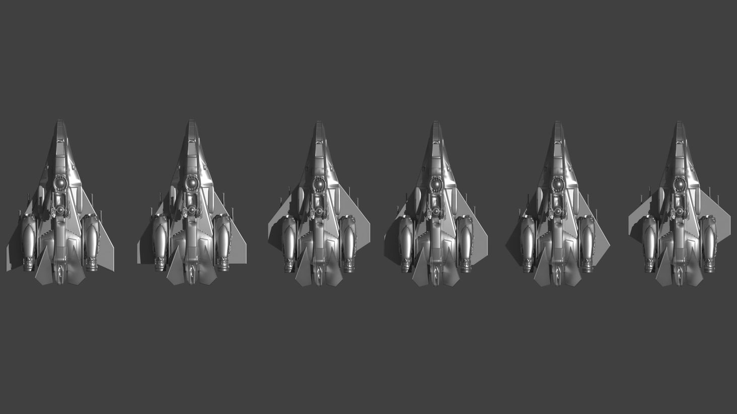 Top views of different wing versions of medium fighter