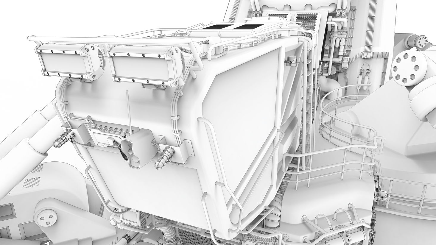 above the cockpit, with more lights, sensors, and decorative gadgets.