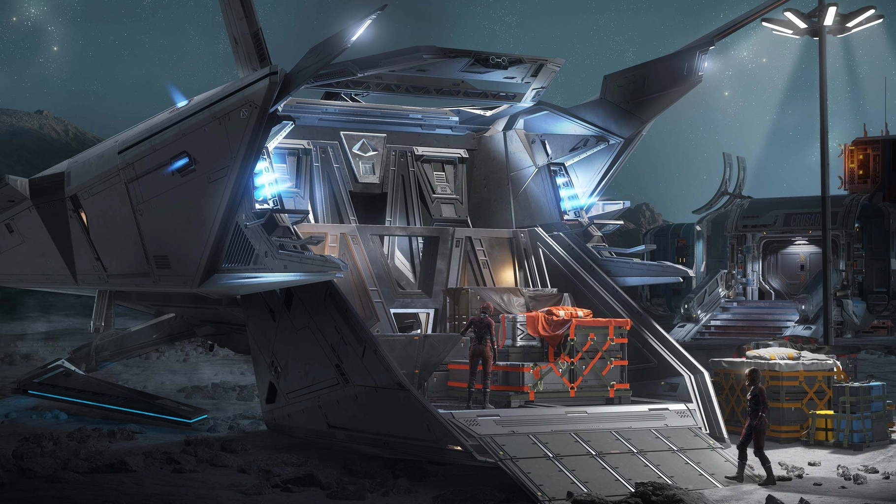 Nomad with cargo and a vehicle on its rear deck
