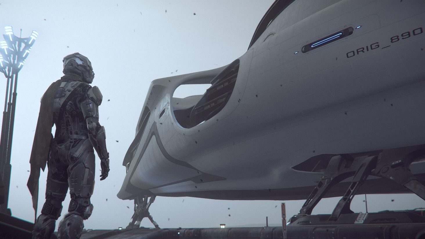 A screenshot during a lore focused tour around microTech, or Stanton IV.