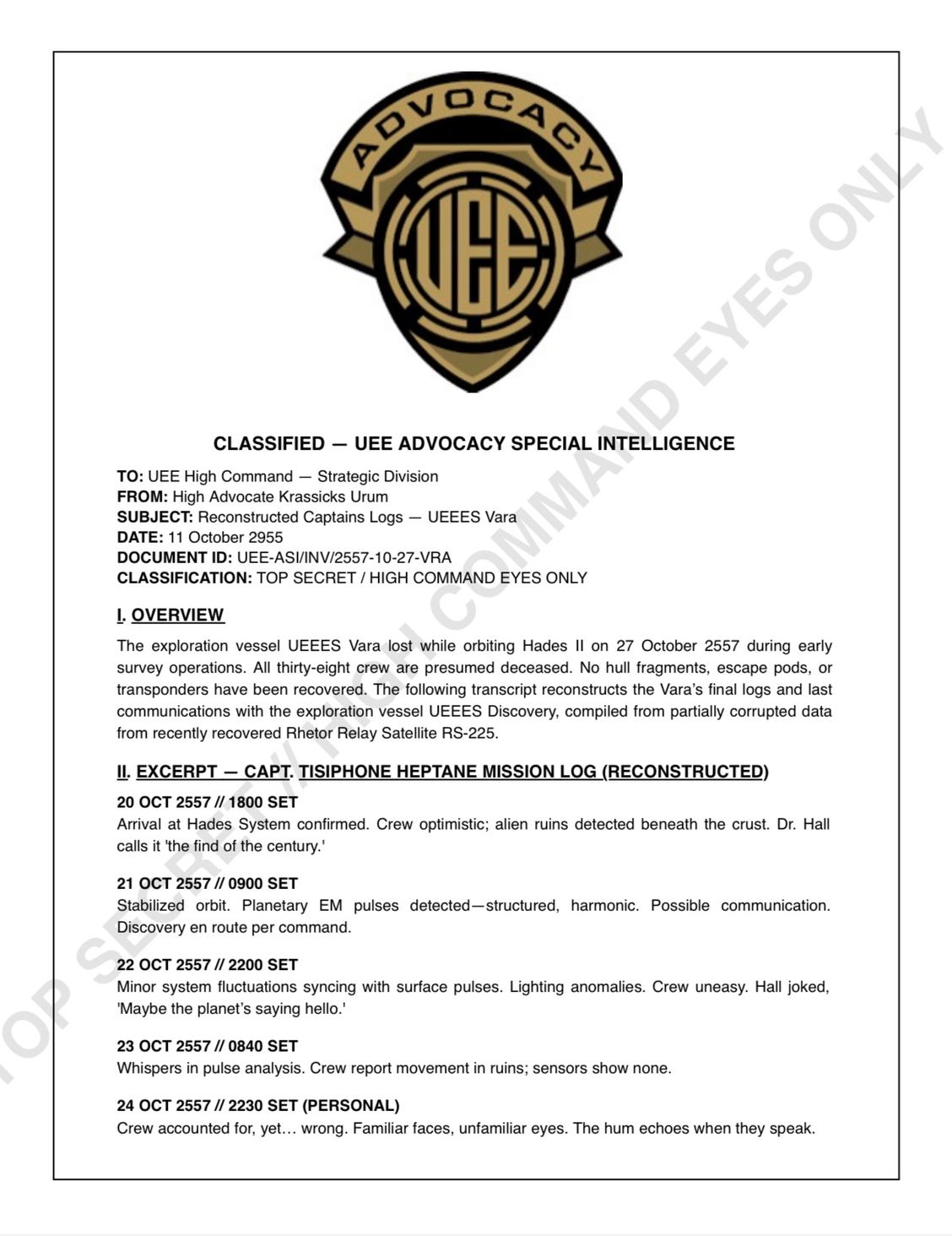 CLASSIFIED DOCUMENT PAGE 1