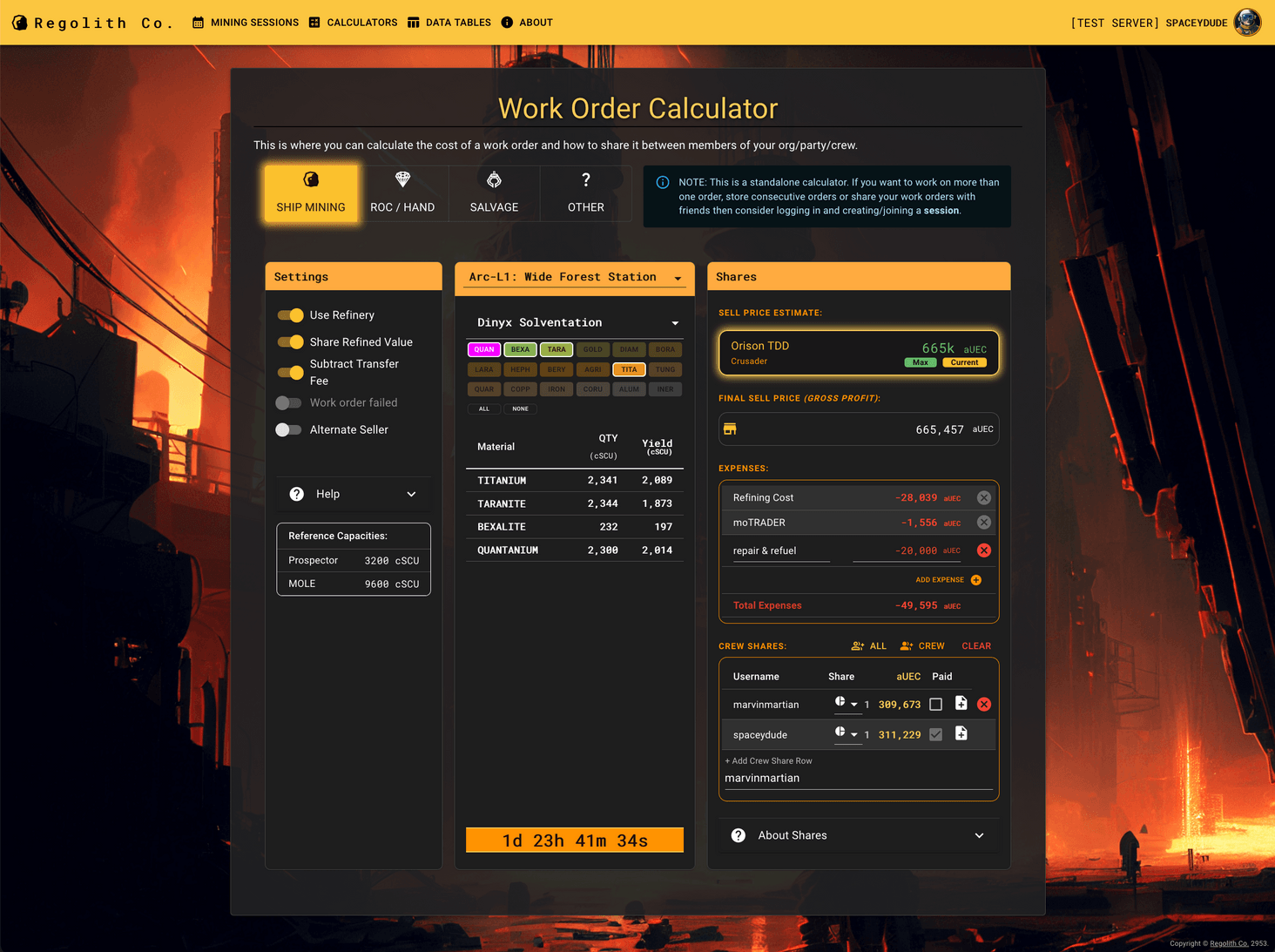 The work order calculator. Each one corresponds to one refinery job.