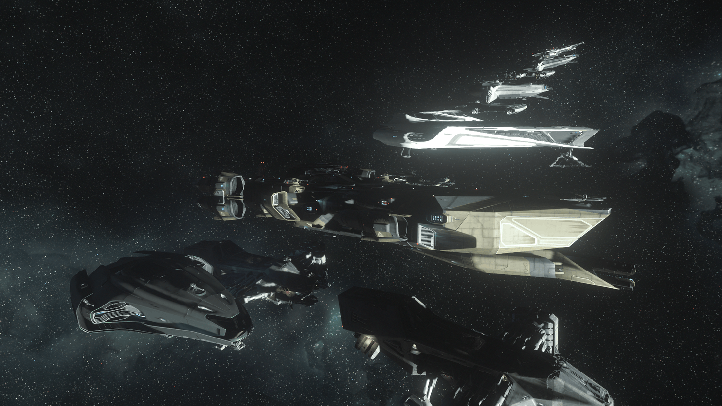 Took a picture during of Weekly Corp Raid of our entire salvage and trading fleets with the Idris - every single ship is manned btw