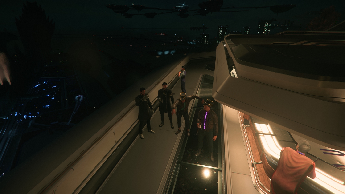With a new objective, we booked passage to Orison. There at the Voyager Bar my bud and I met his doppelganger and an eccentric rich guy who gave me a top hat and monocle to match his own. I don't know, the night started getting hazy around this point