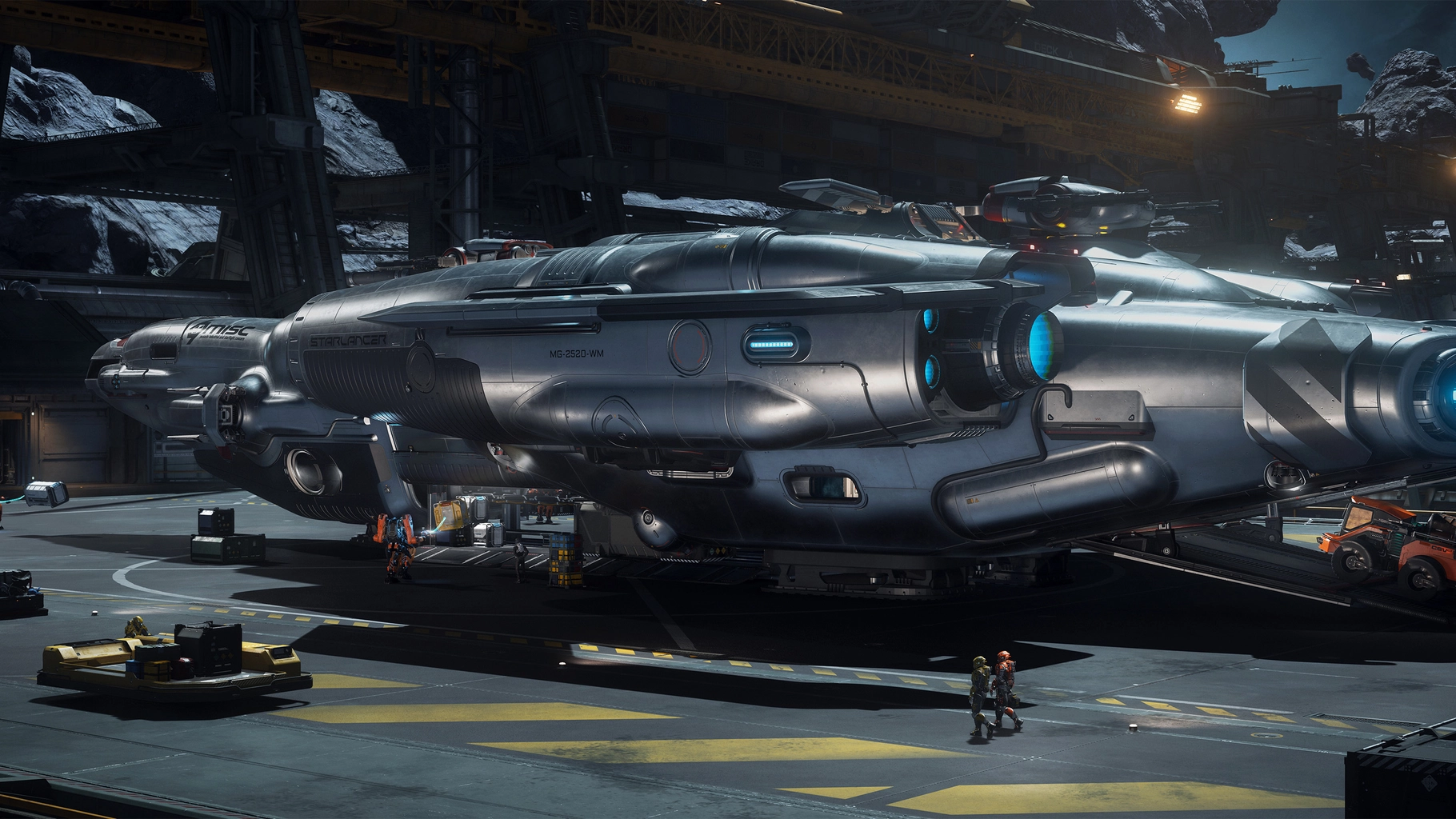 MISC Starlancer MAX parked at an industrial landing area