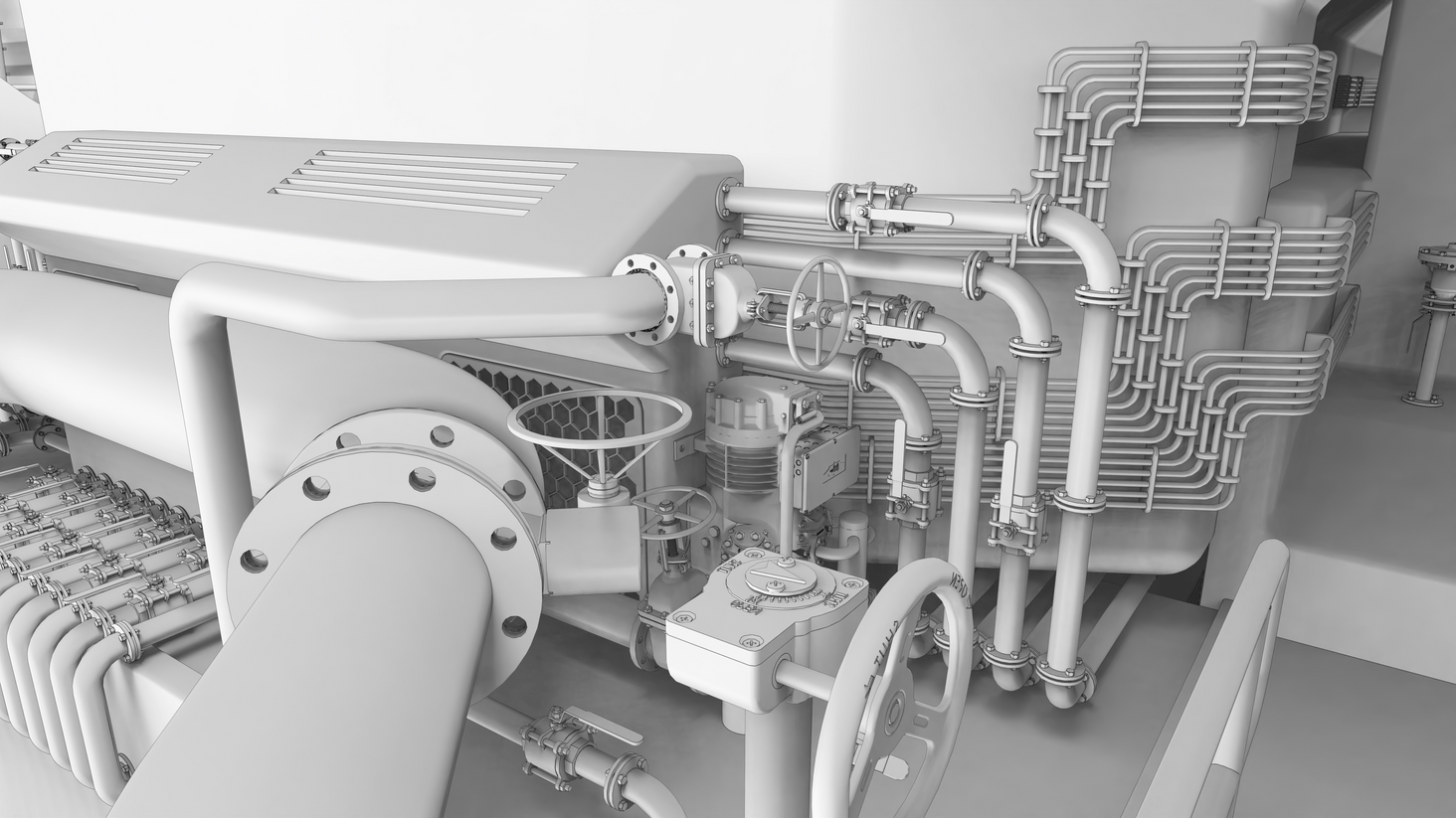 the fuel and gas distribution network between the arrivals, the stock, and the elements that use them
