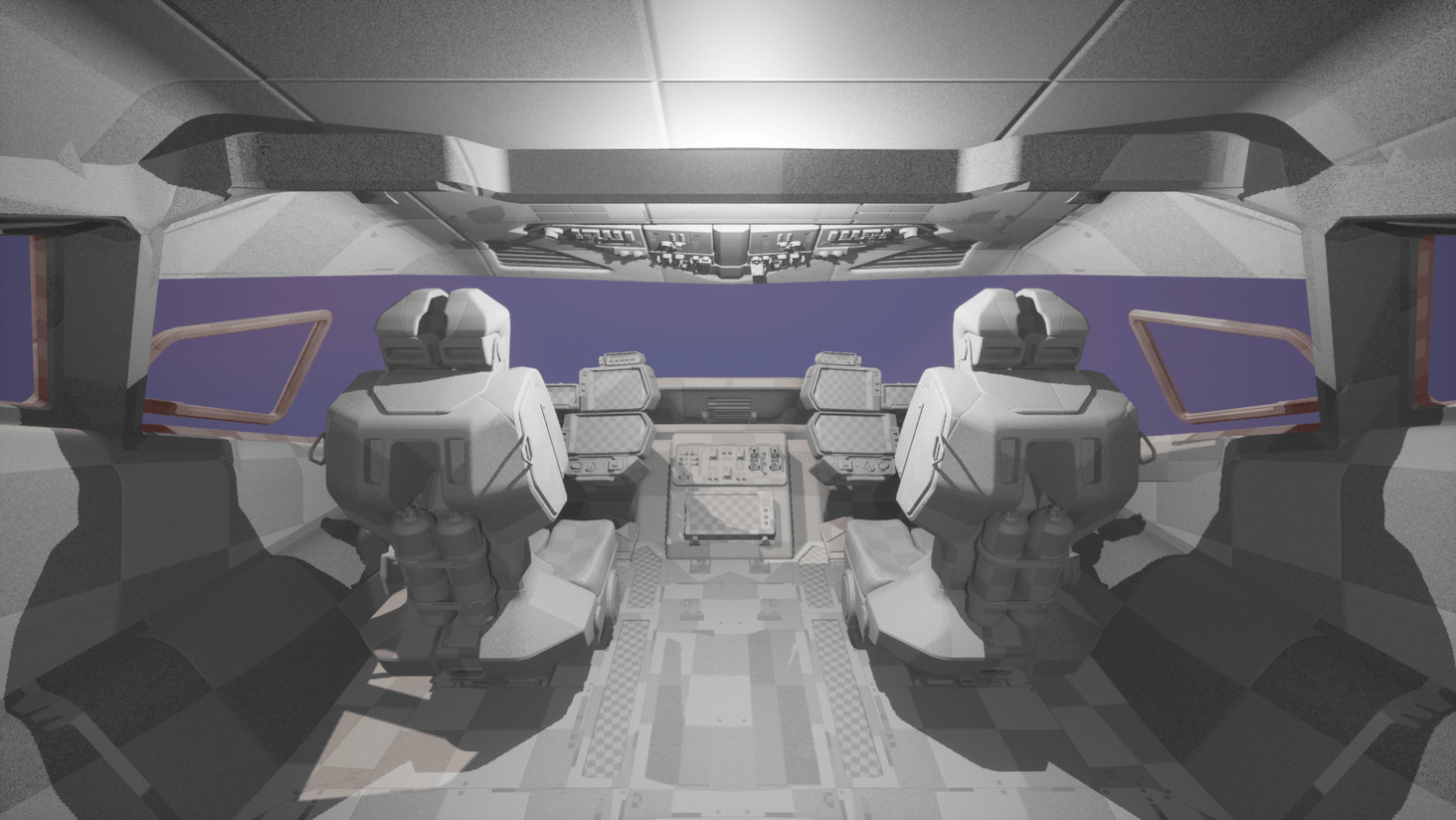 Cockpit with pilot and co-pilot seat