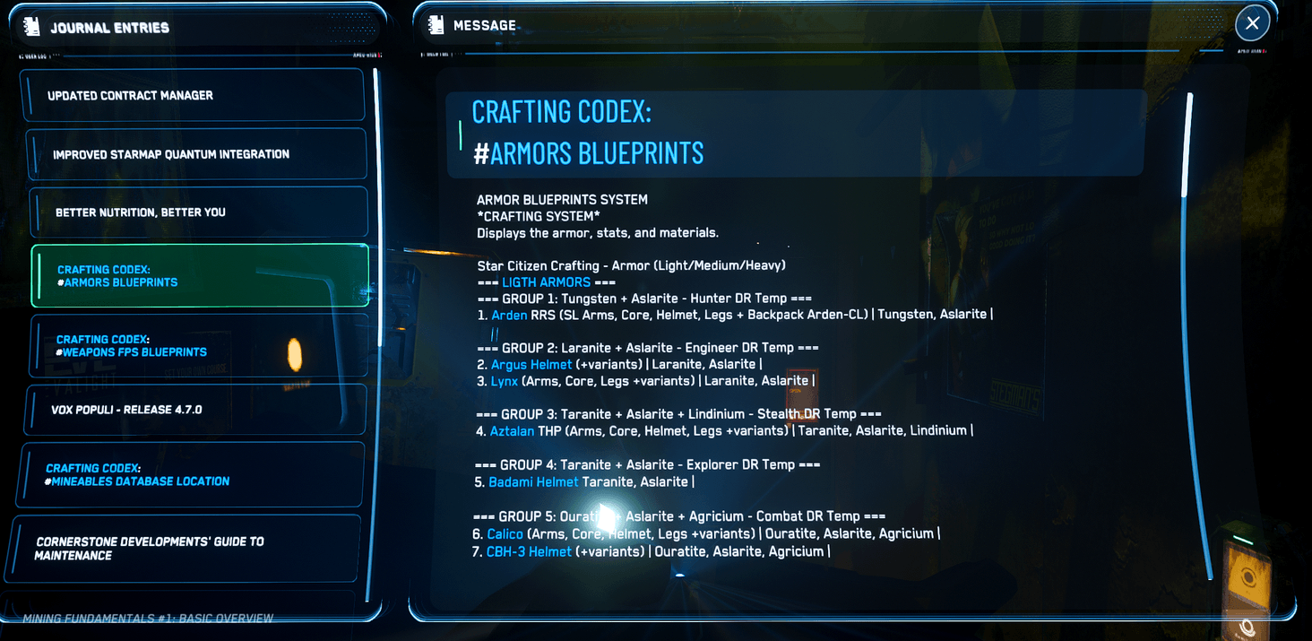 CRAFTING CODEX – NEW (Journal) ARMOR BluePrints