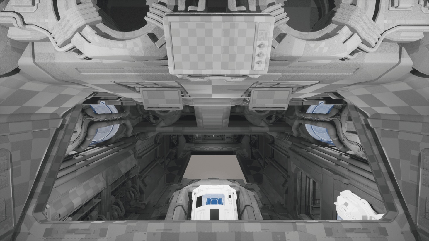 With full view of the rear bay