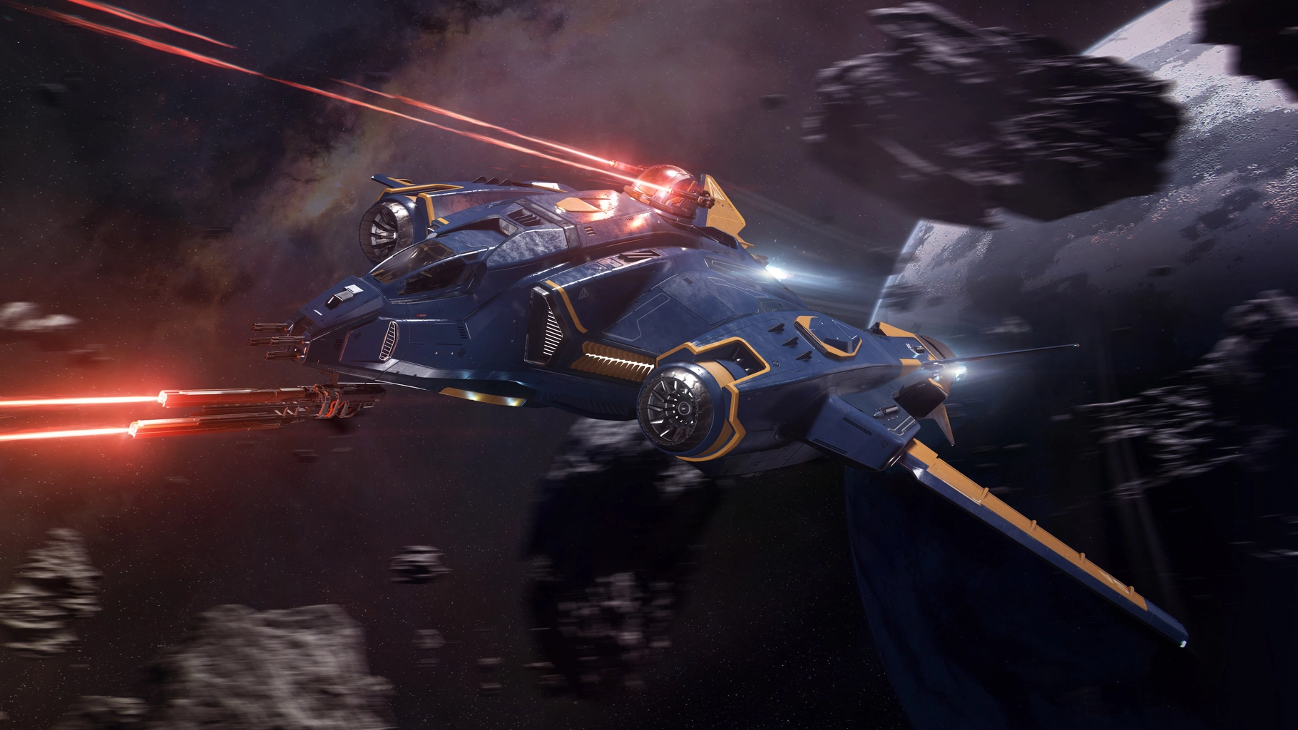 Aegis Vanguard Sentinel firing its forward weapons