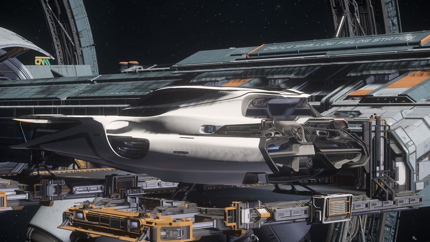 The 890 didn't quite fit onto the landing pads of the space station so had to improvise as there was no docking port available