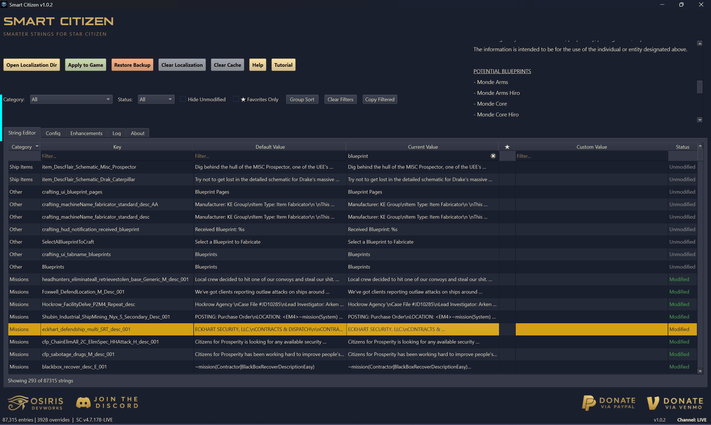 Smart Citizen UI showing the String Editor
