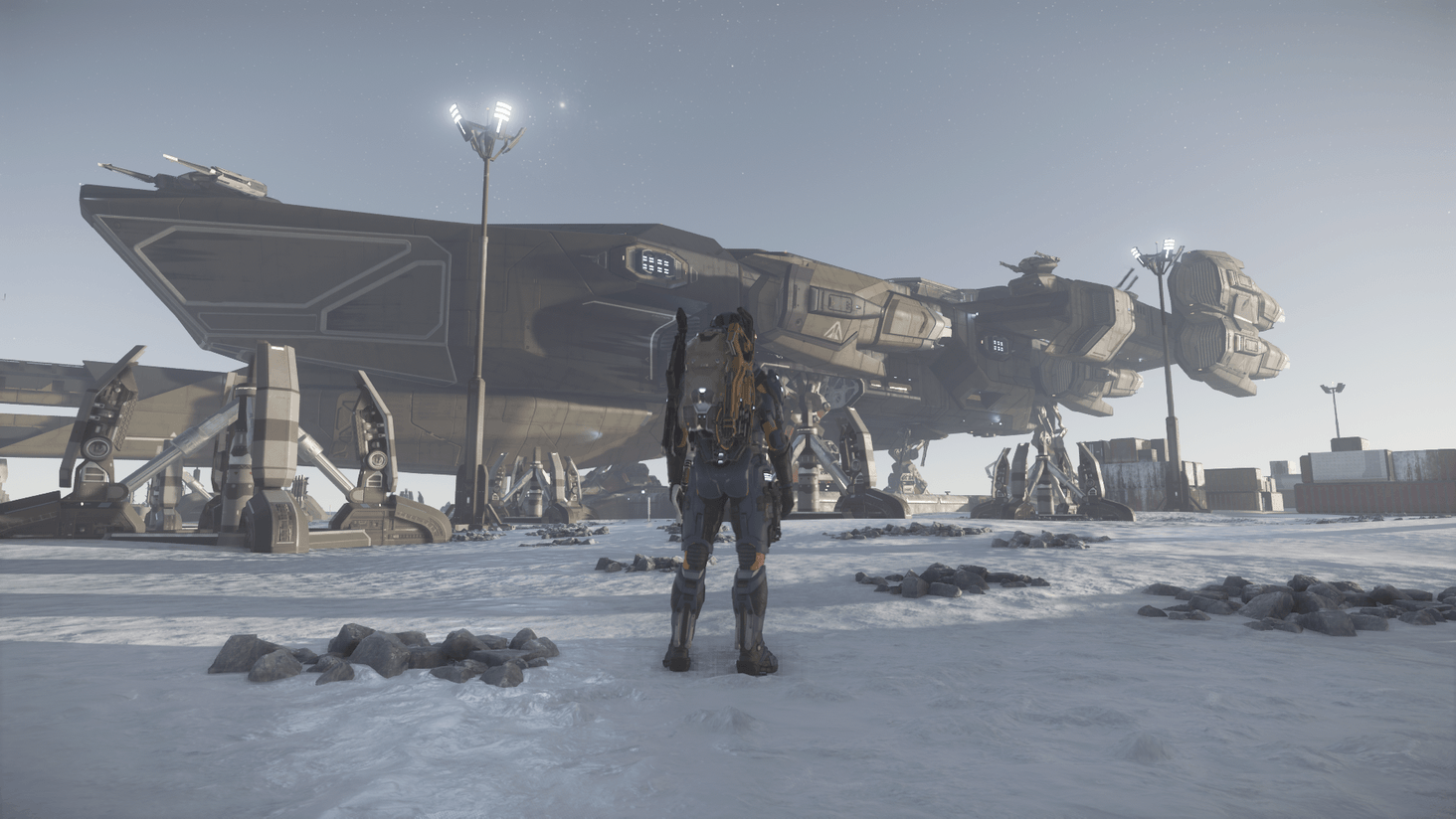 When landing on pads, the ship was actually larger than some of the outposts themselves and the landing gear barley fit on the largest ones. The ramp didn't go all the way to the ground when landed so we used a Pisces for troop transport.  