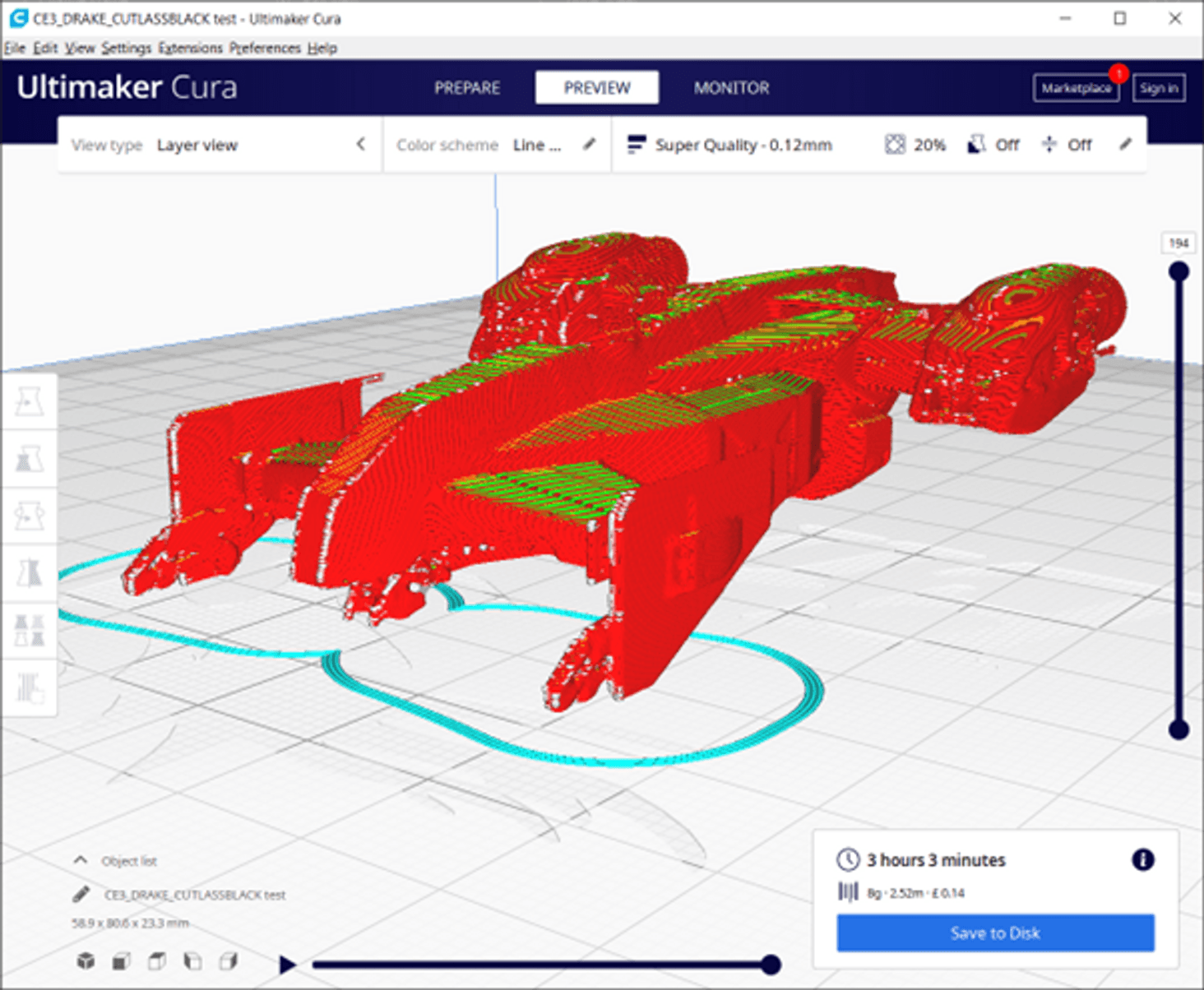 Remeshed model at half-scale with 0.5m voxel size, 1m wall thickness