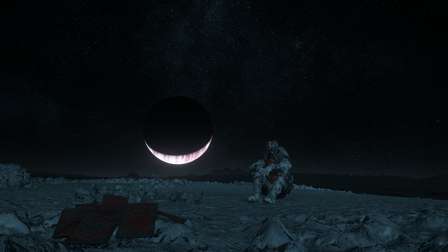 Waiting for the morning sun while Crusader slowly disappears in the horizon. [Moon: Cellin]