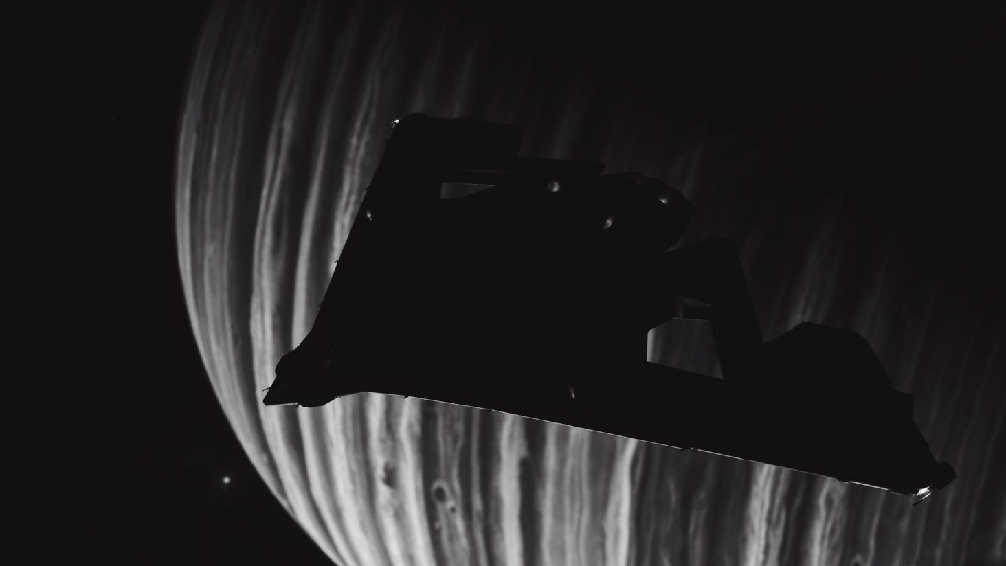 In the abyss of the void, a silent guardian emerges, it's silhouette a mere whisper against the cosmic tapestry. Amidst a celestial beacon, it navigates the infinite expanse, a sentinel of the shadows.