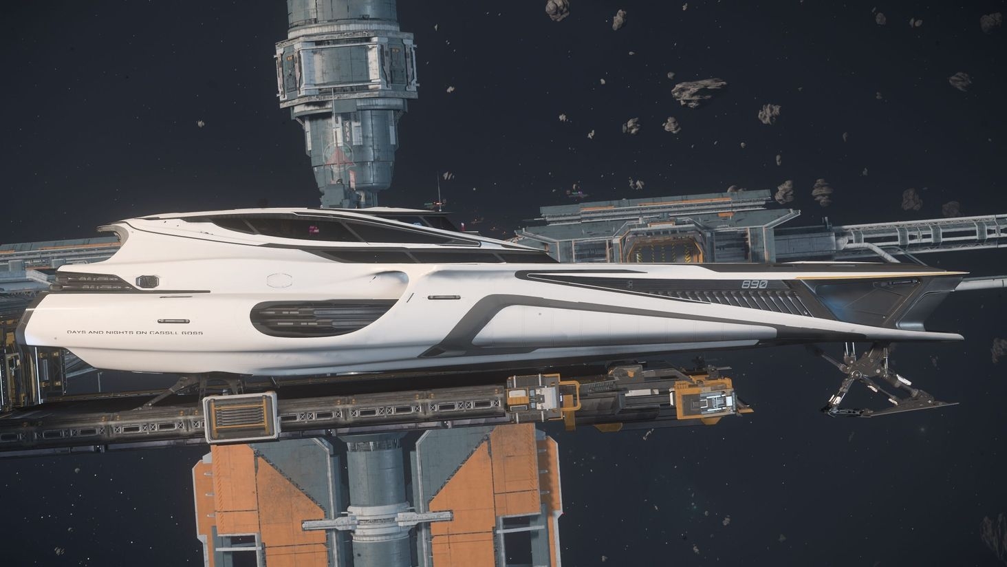 The 890 didn't quite fit onto the landing pads of the space station so had to improvise as there was no docking port available