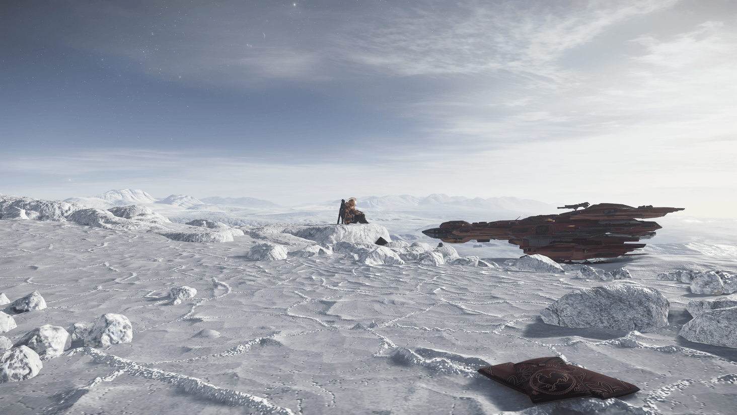 A peaceful picnic in the snowy wonderland, feasting on calossk tentacles and dyed-red noodles. [Moon: Wala]