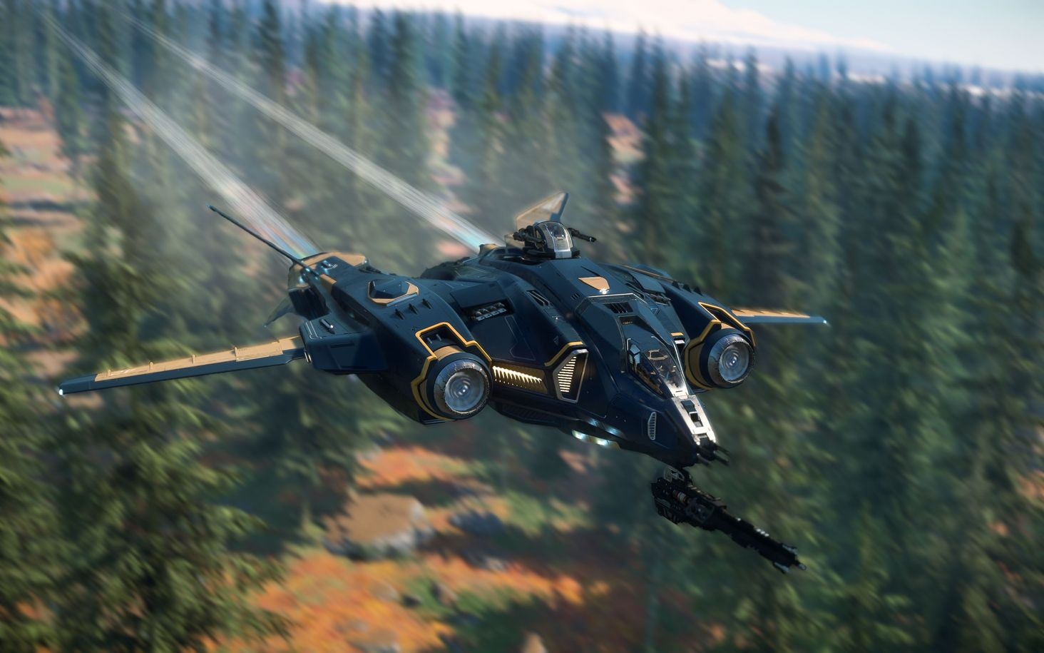 Aegis Vanguard Sentinel flying low over Microtech