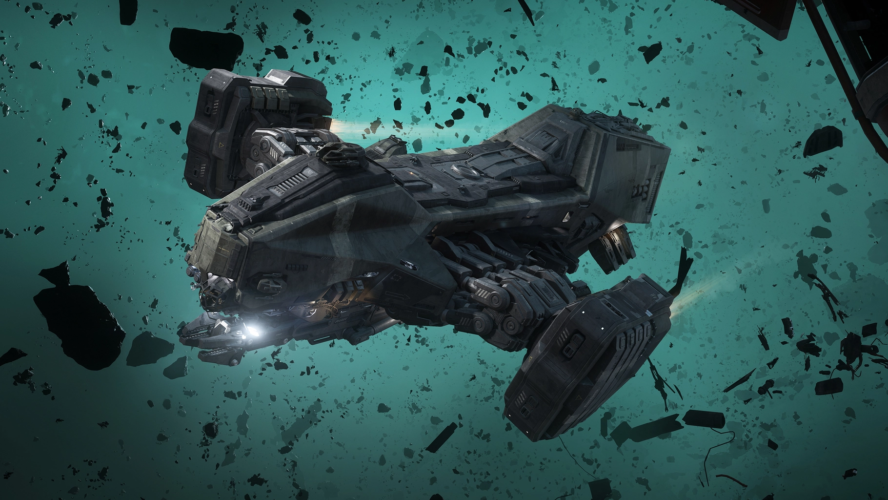 Aegis Reclaimer approaching wreckage in a debris field