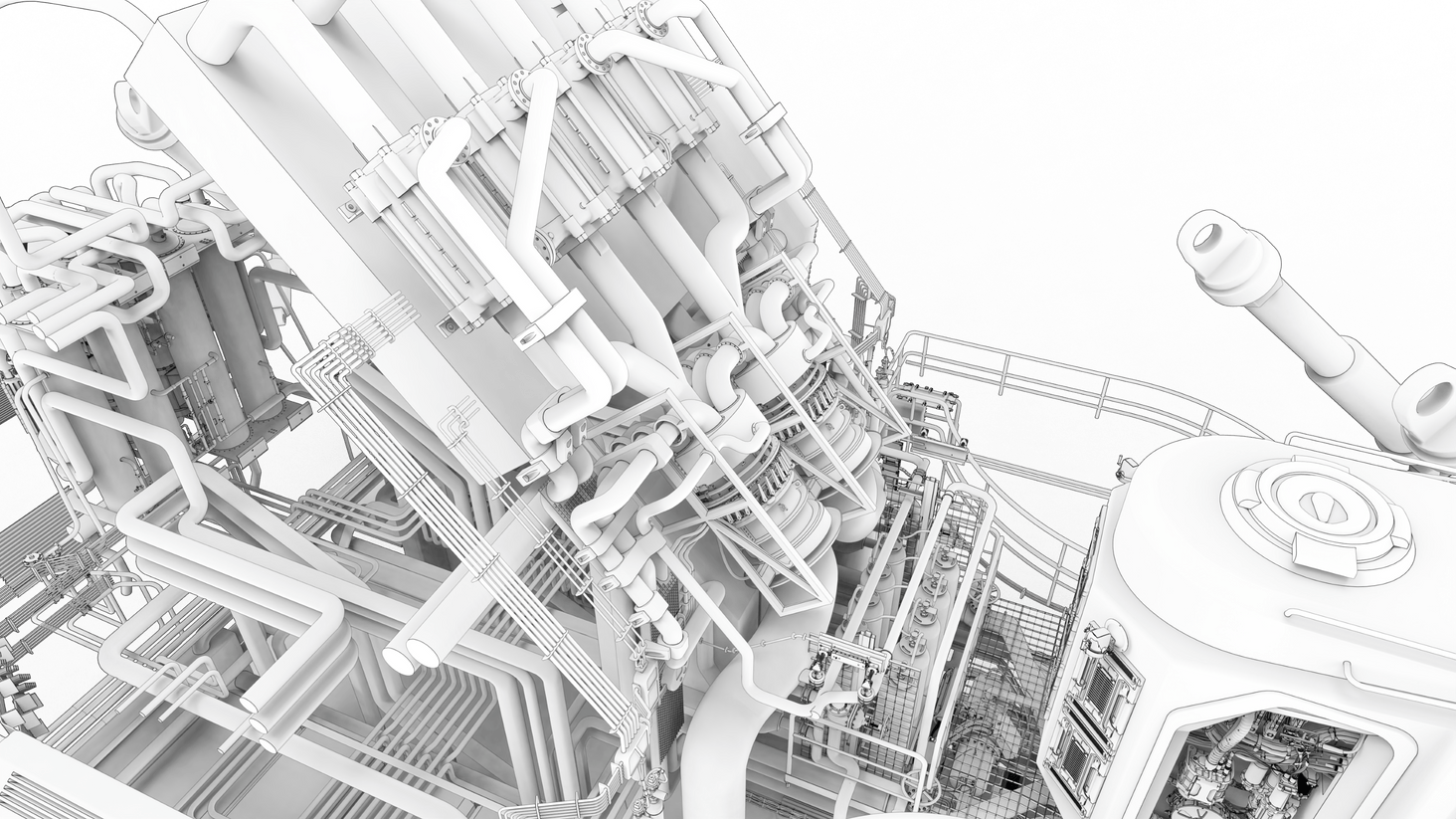 and here is a view of the primary system. the large pipes at the bottom come directly from the arms, pass through the two blocks and then enter the body of the beast.