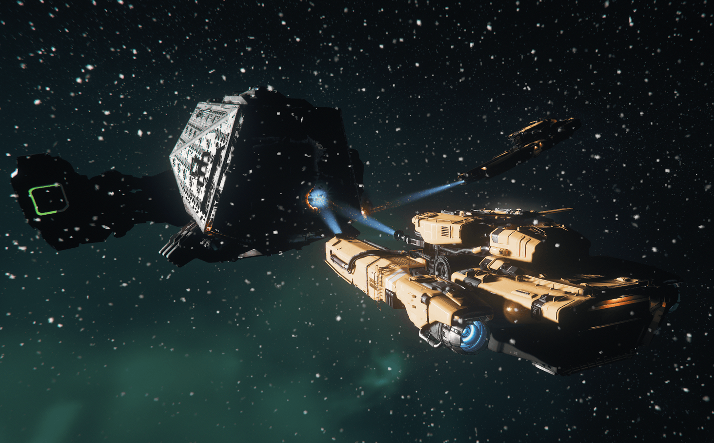 It's snowing in space, despite the strange effect from a bug, made a fun picture out of it while scraping up an abandoned Reclaimer