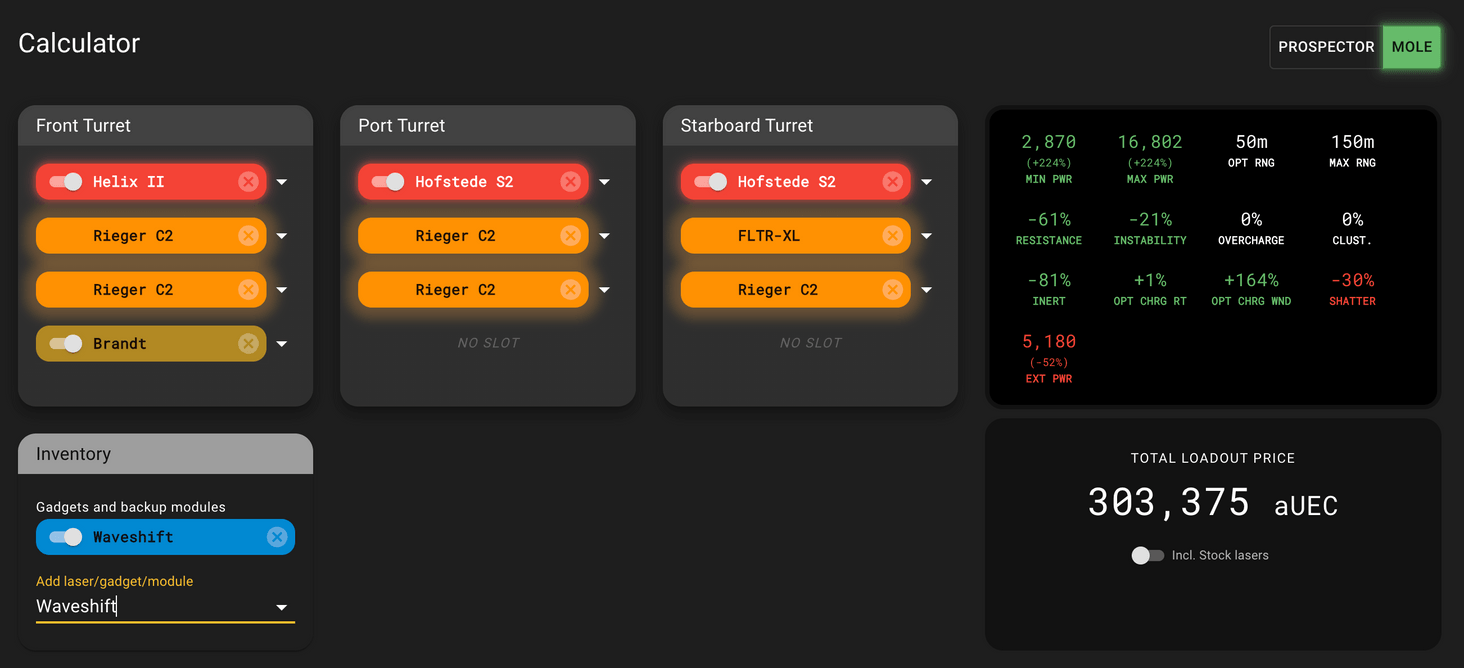 Mining loadout calculator