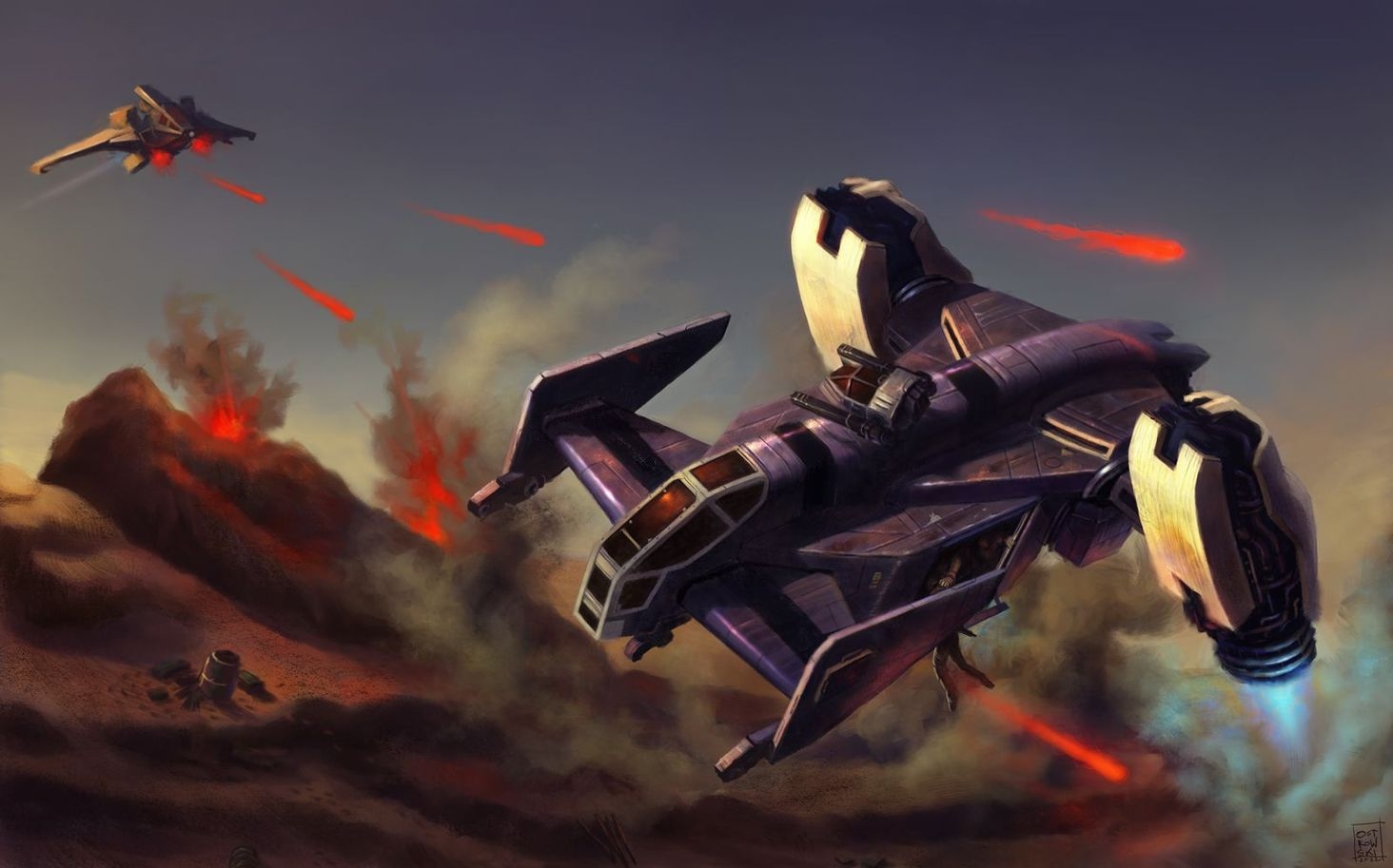 I find this ship to be an absolute classic. Here being ambushed by a bird of prey. Painted this some time ago, but never submitted here. 