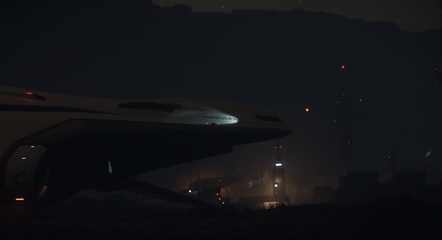 C2 landed by the outpost cargo elevator to load some RMC at Picker's field, Hurston.
