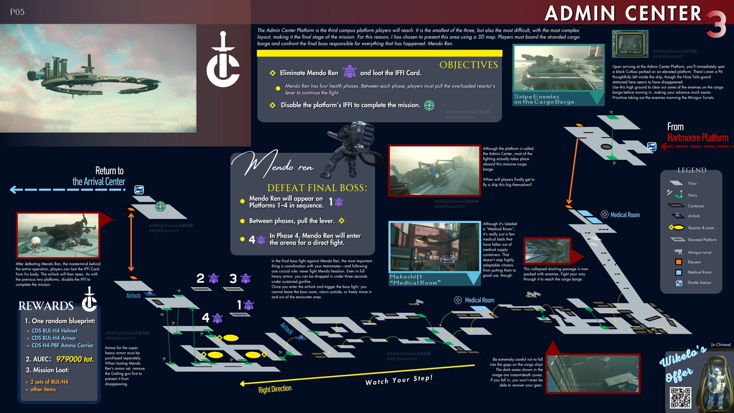 Carte d'Admin Center et du combat contre Mendo Ren