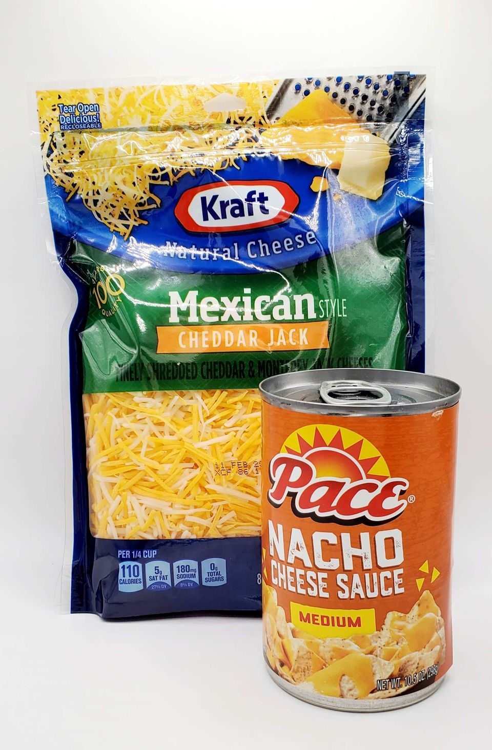 Toppings - Finely Shredded Cheddar Cheese Mix and Nacho Cheese Sauce