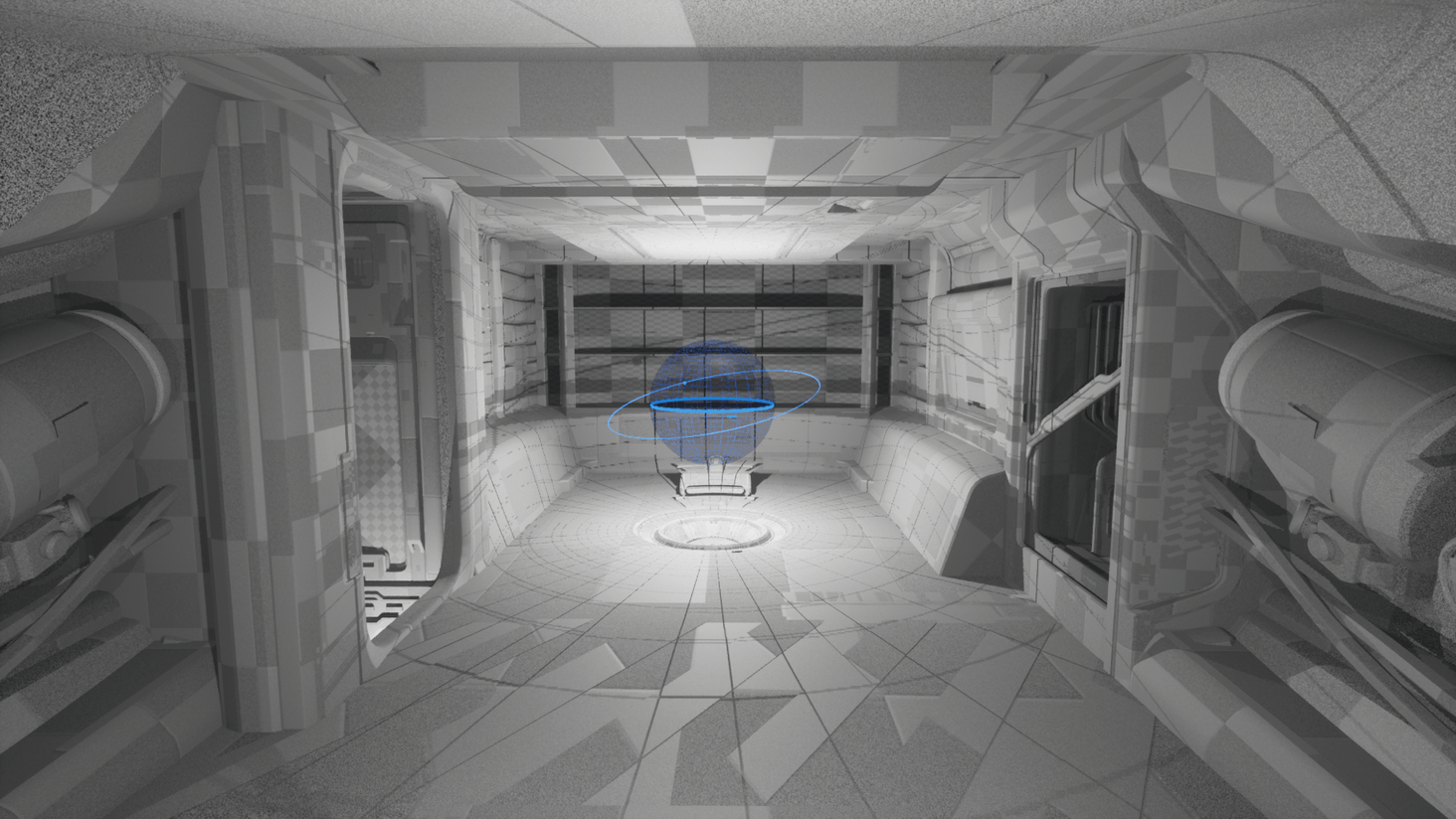 A shelf behind the holomap